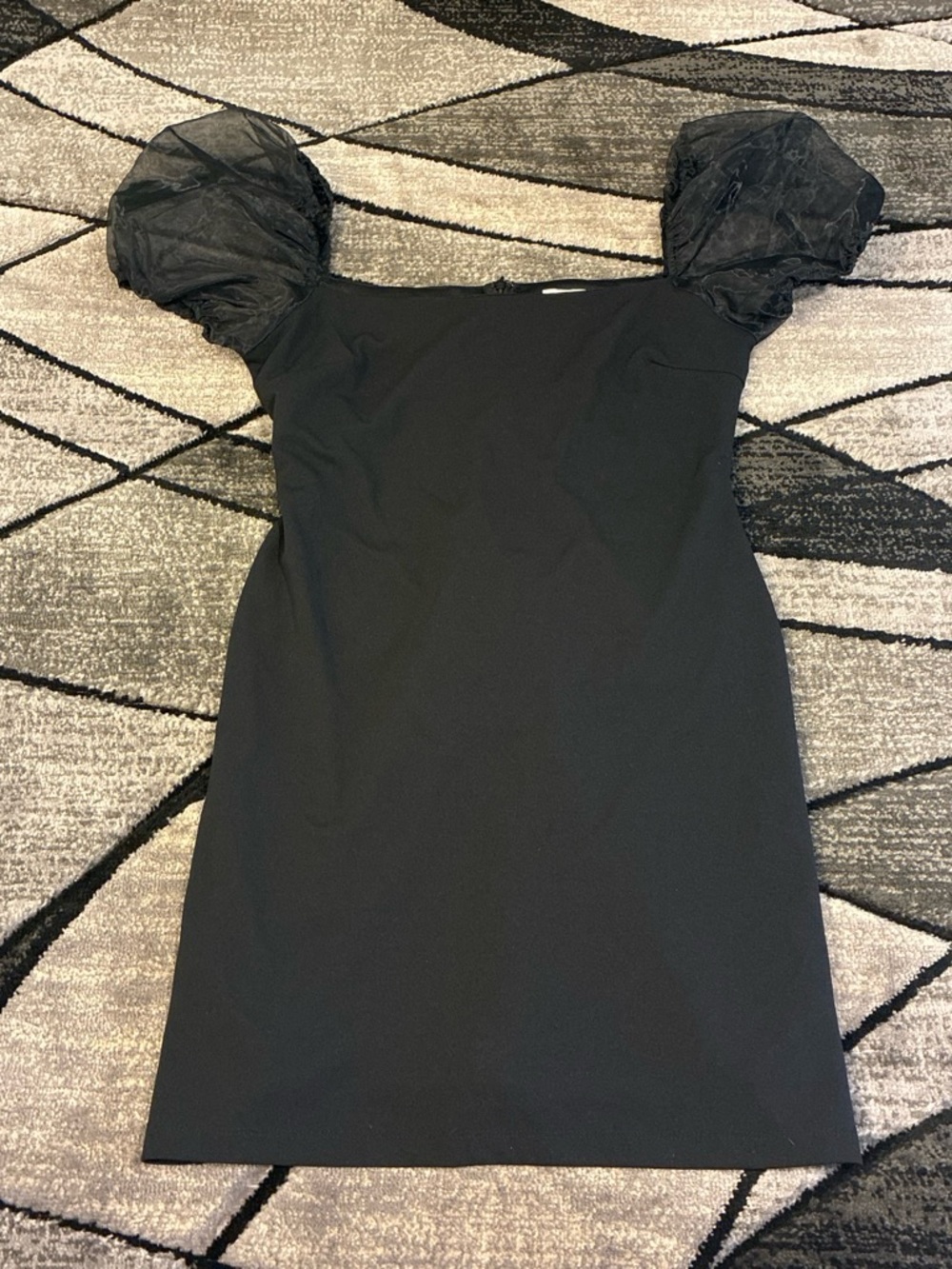 She + Sky Black Puff-Sleeve Mini Dress